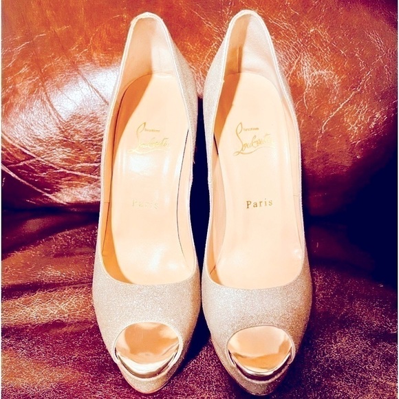 Christian Louboutin Lady Peep 150mm 1" Plat, Champaign Glitter wrapped Lthr EU40 - Picture 8 of 13